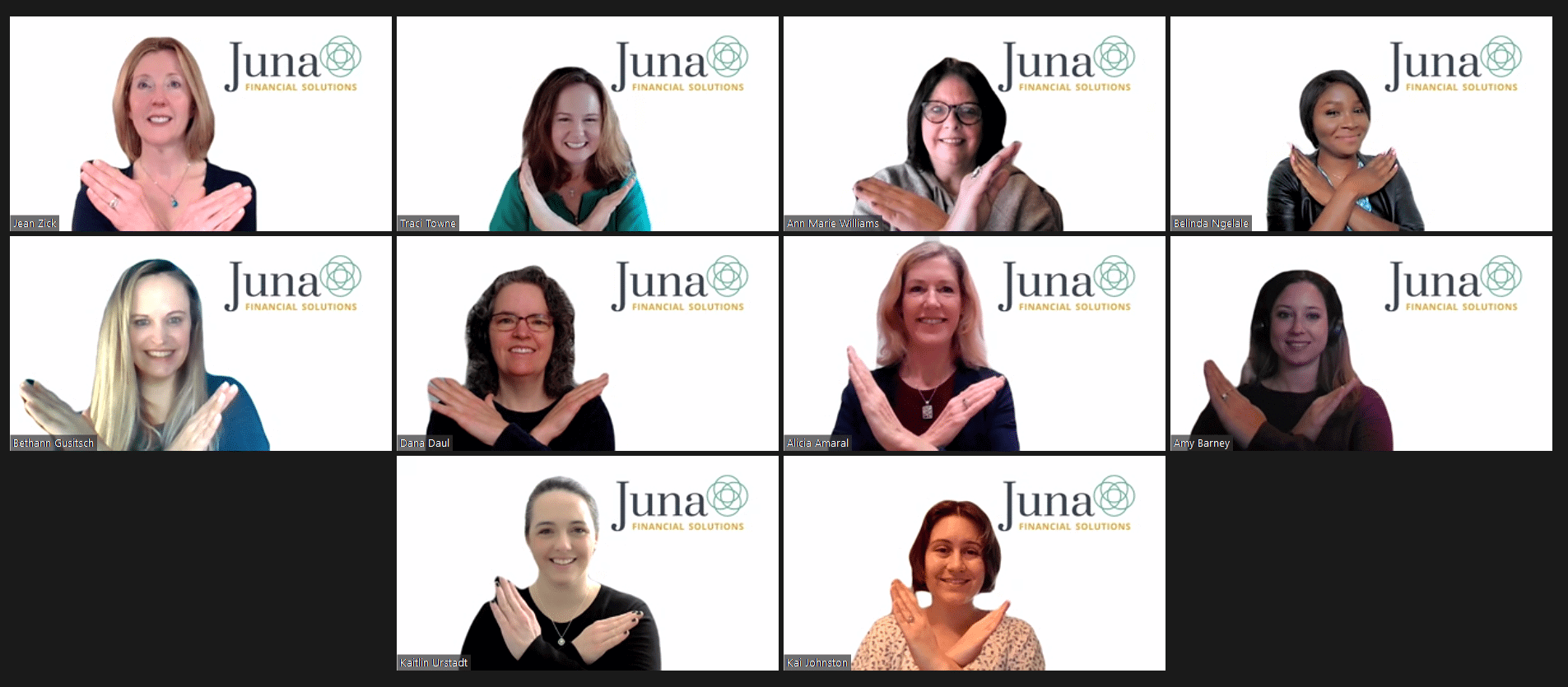 Image of a group of Juna team members gathered together, raising their hands in celebration. The image is meant to celebrate the power of women and their achievements. The team members are all smiling and look confident, and they represent the diversity of women in the world. The image is meant to inspire viewers to join the fight for gender equality and empowerment.